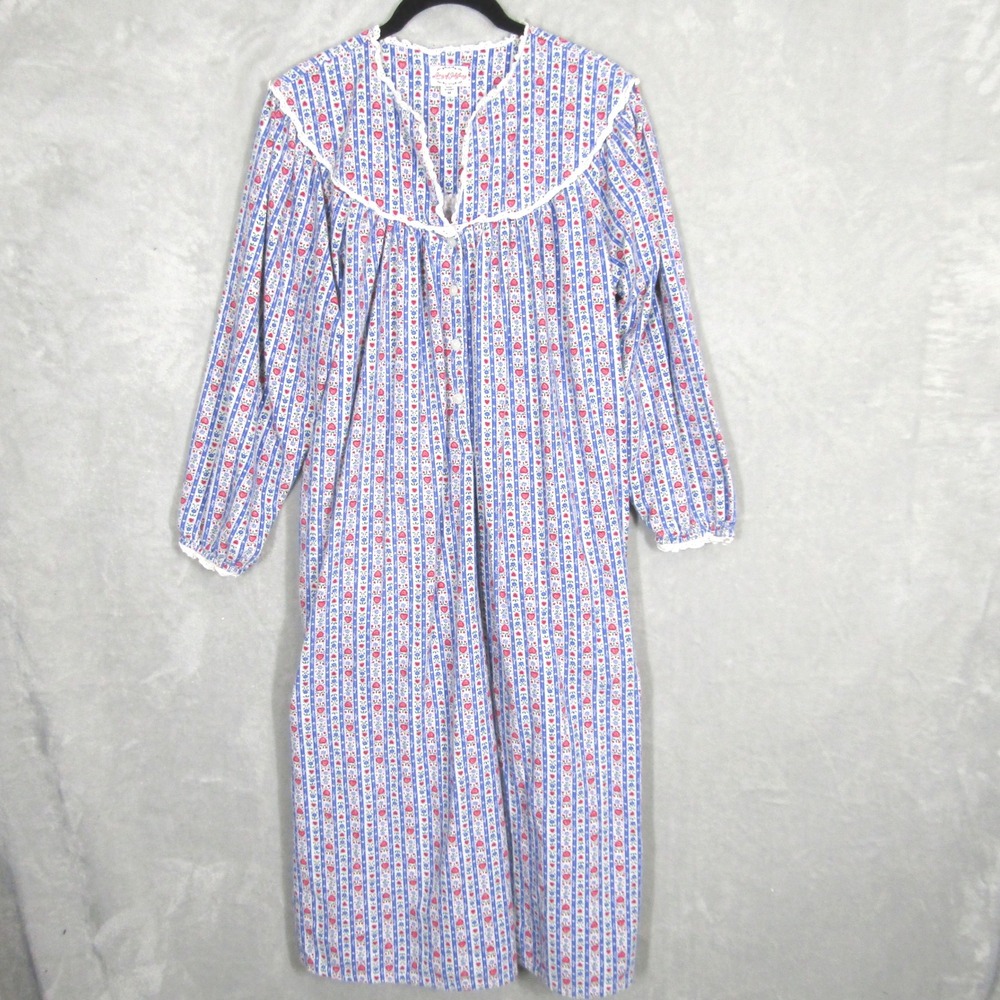 Lang of Salzburg Women's Medium Nightgown Blue Heart Print Long Sleeve
